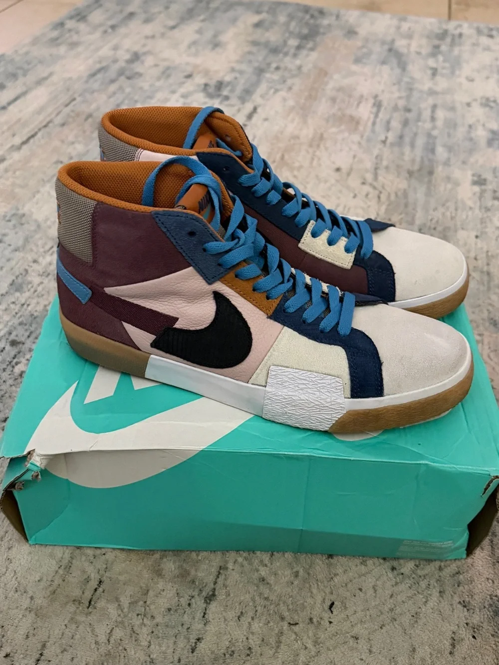 Nike Men's Multicolor High-Top Sneakers — Blue, Tan & Cream